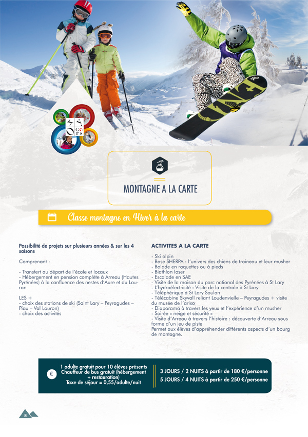 classe de neige montagne à la carte oxygers 2020 2021